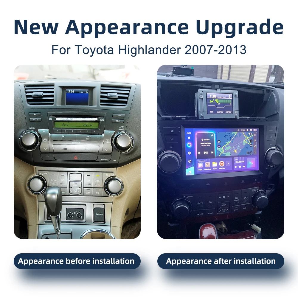 12G 256G Android 14.0 CarPlay 4G WiFi GPS Navigation RDS Stereo Car Multimedia Player Car Radio for Toyota Highlander 2009-2013