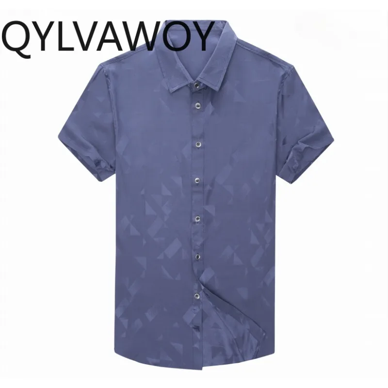 QYLVAWOY 92% Mulberry Silk Men's Shirts Tops Short Sleeve Luxury Shirt Man Casual Shirts for Man Printed Man Clothing Business