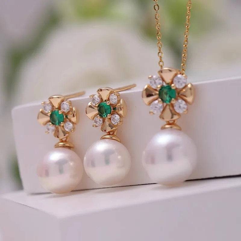 

MeiBaPJ 8-9mm &9-10mm Natural Nearround Pearls Flower Jewelry Set 925 Silver Pendant Earrings Fine Wedding Jewelry for Women