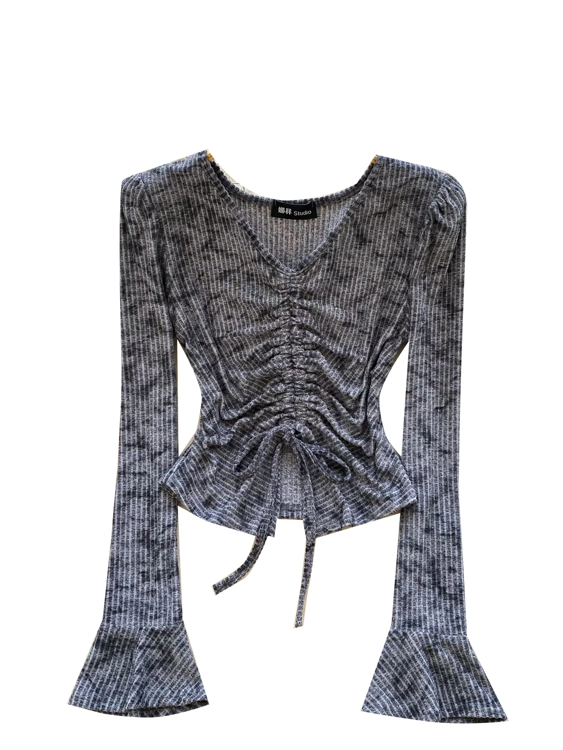 เสื้อไหมพรมทรงเข้ารูป คอวี แขนยาว สำหรับผู้หญิง ฤดูใบไม้ร่วง ฤดูหนาว ดีไซน์เอวผูกเชือก ใช้เป็นเสื้อตัวใน แฟชั่นสุดเซ็กซี่