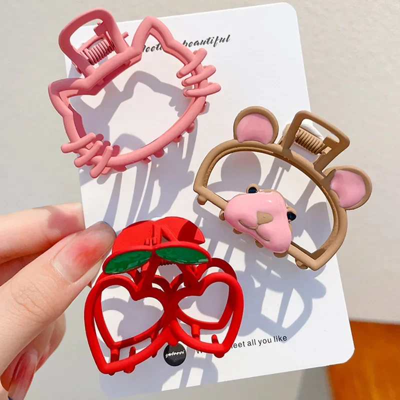 

Kawaii Hair Clip Bear Cherry Cat Alloy Girls Hair Claws Clips for Women Hair Accessories Korean Trendy Hairpins Head Wear