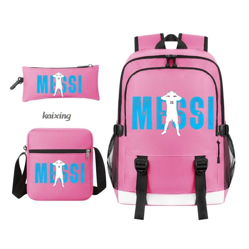 New Messi Backpack 3Pcs Travel Bag Canvas Backpack Students School Bag For Boys Girls Canvas Teens Laptop Zipper Mochilas School