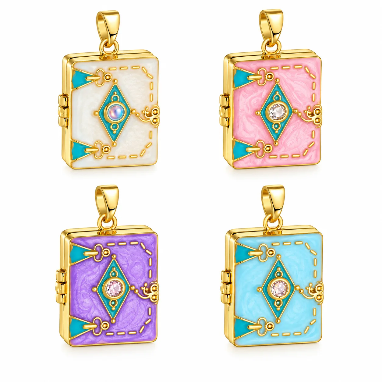 Square Photo Locket Pendant Book Flip Cover Memory Frame Charm with Fake Crystal for DIY Necklace Keychain Jewelry Making