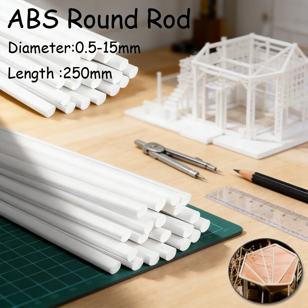 1-50Pcs White ABS Plastic Round Rods, 0.5-15mm Dia X 250mm Length for Prototyping, Engineering Models & Crafts