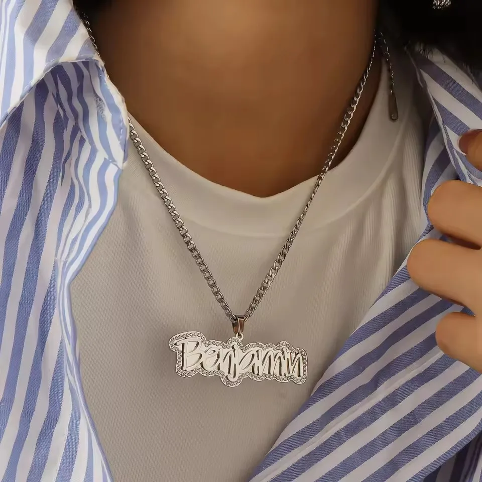 2026 جديد Dascusto مخصص مثلج خارج اسم قلادة شخصية الفولاذ المقاوم للصدأ الهيب هوب الصلب بلينغ قلادة مجوهرات للنساء هدايا #5