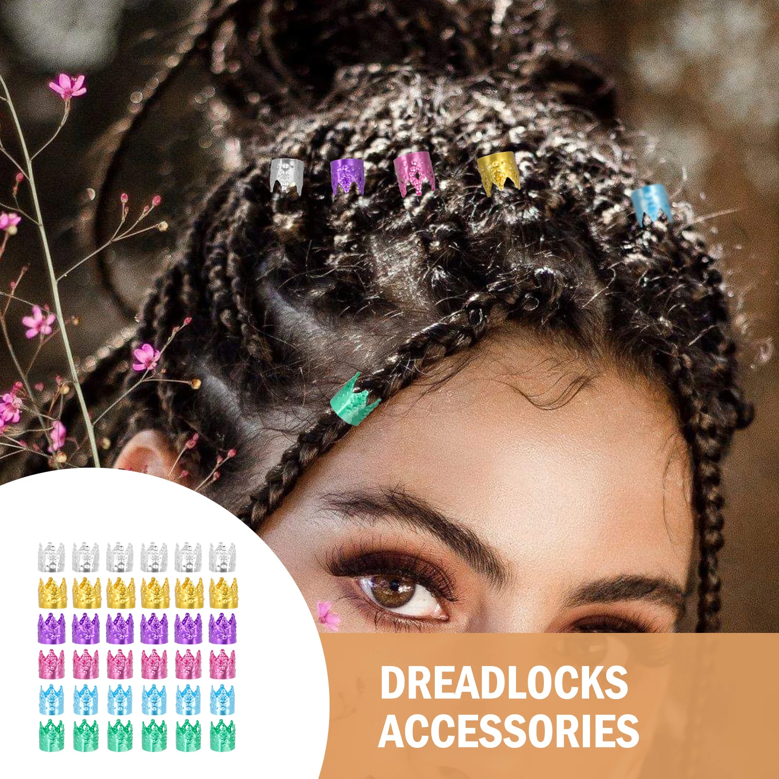 

100 Pcs Aluminum Hair Braids Rings Cuff Braid Metal Accessories for Dreadlocks Beads Crown Shape Reusable Braiding
