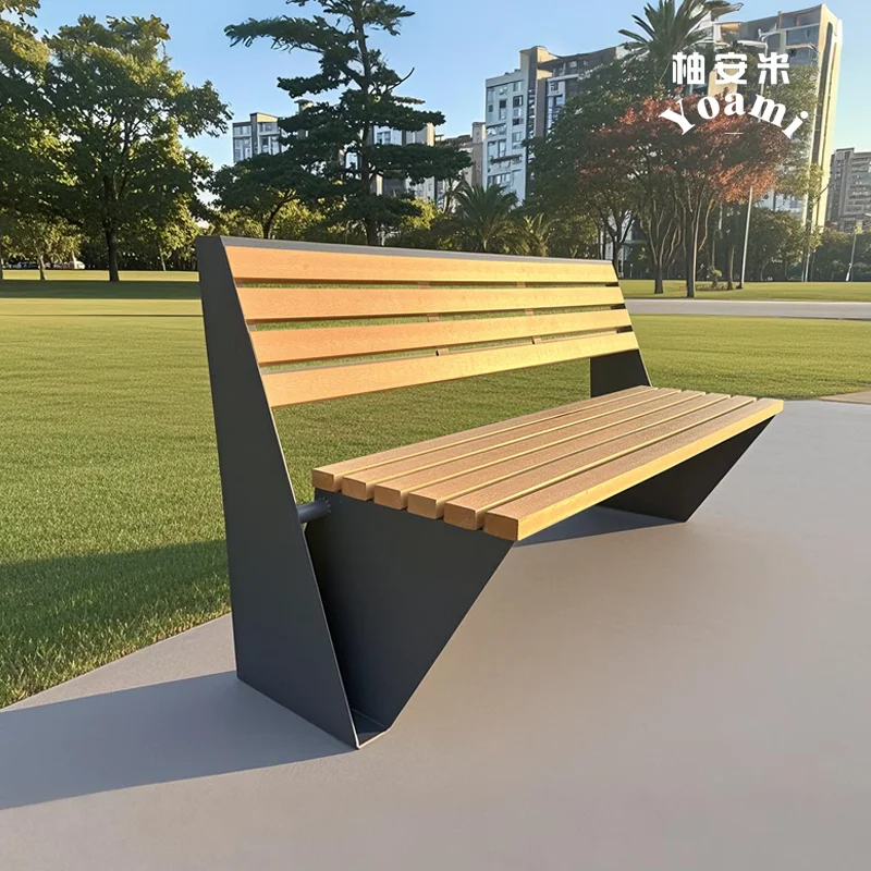 

Park bench outdoor stainless steel anti-corrosion solid wood plastic seat pineapple grid backrest long chair garden