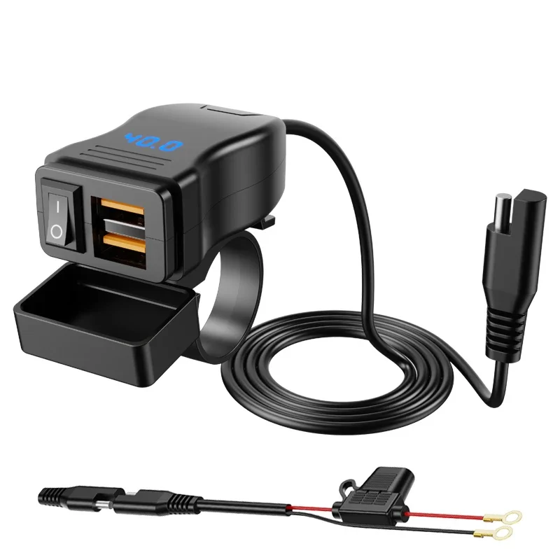 12-40V Motorcycle Fast Charger Waterproof Dual USB PortS Socket Connector with Voltmeter Display Dual QC Motor Adaptors