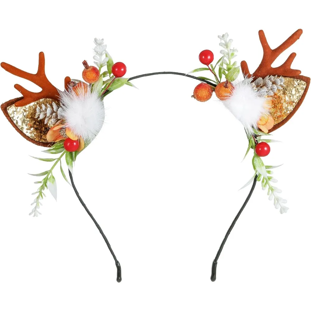 

Рождественская повязка на голову, маленькая рождественская повязка на голову с рогами оленя, заколки для волос, красивая повязка на голову с оленем, аксессуар для волос, головной убор