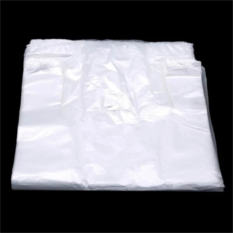 New 100Pcs Transparent Bags Supermarket Plastic Bags With Handle Shopping Bag Large Food Packaging