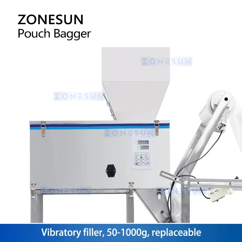 ZONESUN التلقائي العمودي شكل الحبيبية كيس مزموم وزنها ملء آلة الختم VFFS التعبئة والتغليف مجمعة حقيبة التعبئة ZS-FSK1000
