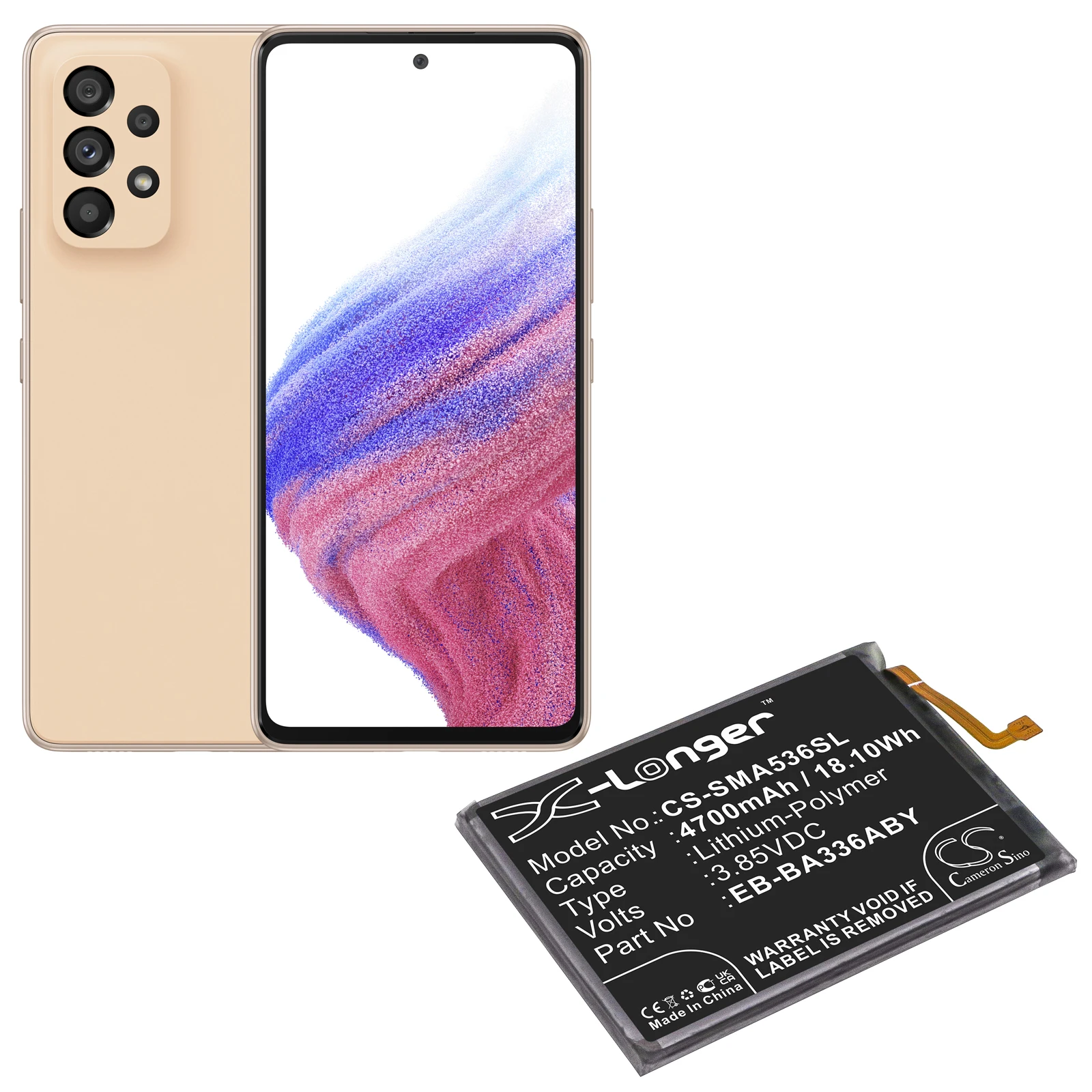 CS Replacement Battery for Samsung Galaxy A53 5G 2022,SM-A536U,SM-A536U1,SM-A536R4,SM-A536V,S PN:EB-BA336ABY 4700mAh / 18.1Wh