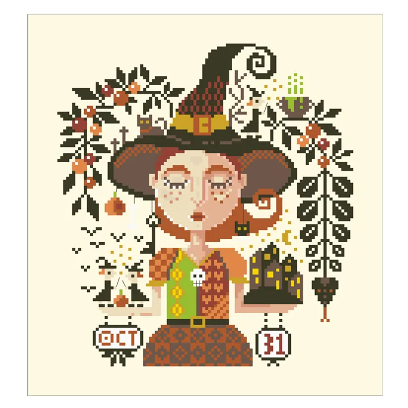 Witchy Dreams cross stitch kit 18ct 14ct 11ct light yellow canvas fabric cotton silk thread embroider DIY handmade needlework