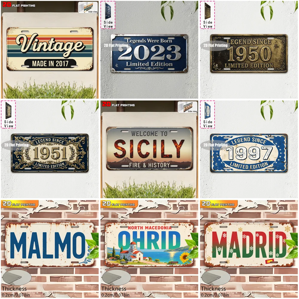 Retro City Year Letter Pattern License Plate Metal Tin Sign Vintage Wall Art Decor For Bar Cafe Garden Home