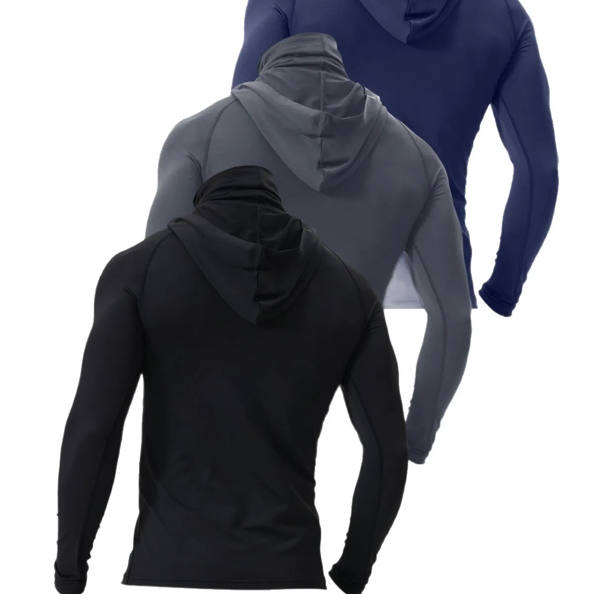 Men Fitness Gym Shirts Compression Sport t Shirt Hooded Running t-Shirts With Mask Long Sleeve Bodybuilding Tops Man Sportswear