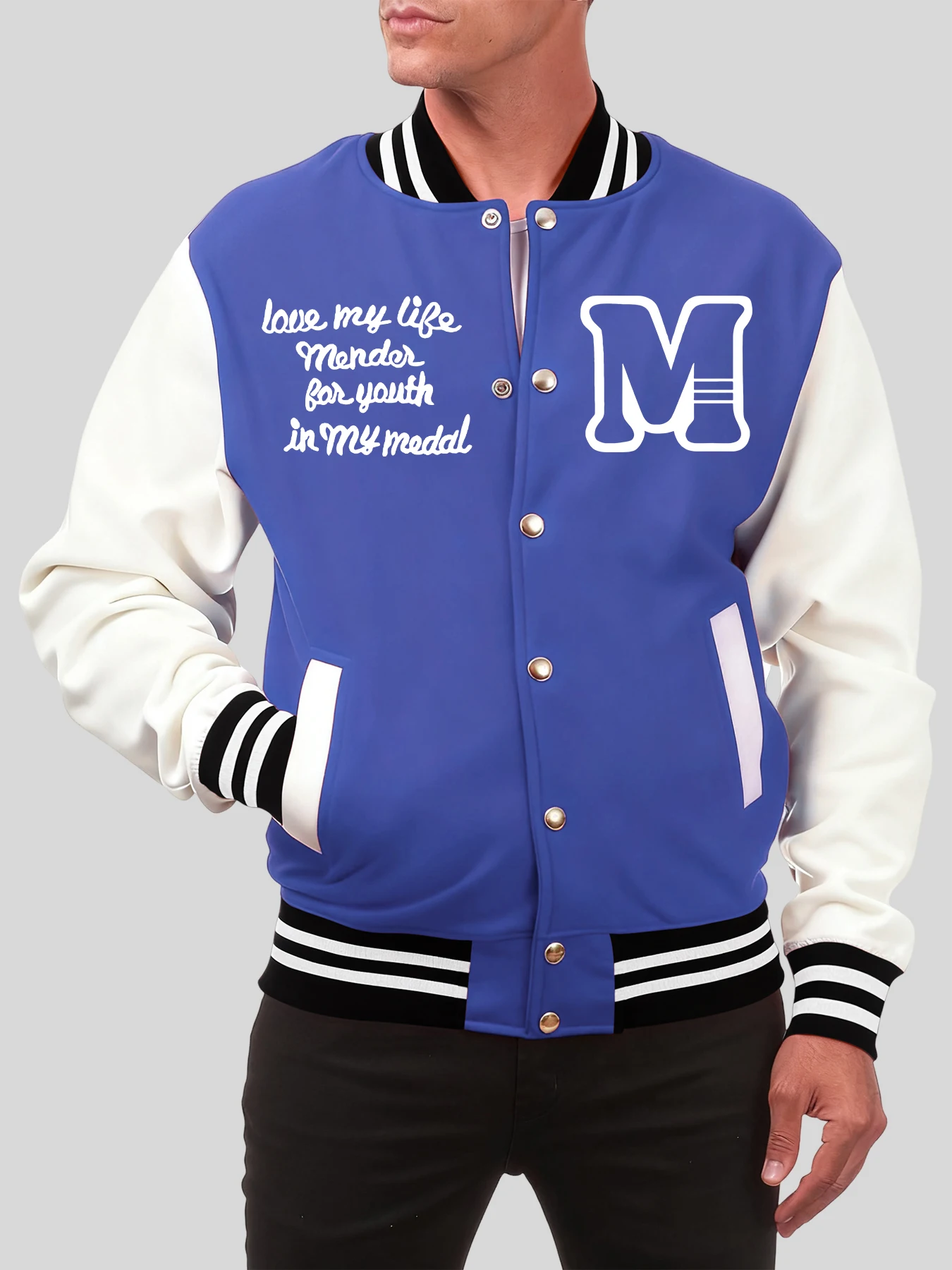 

Love My Life And M Printing Men Baseball Uniform Soft Pocket Jacket Hip Hop Oversized Jackets Colorful Cotton Man Clothes