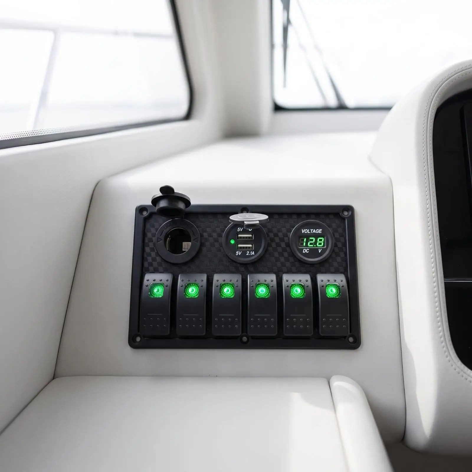Waterproof Marine Switch Panel 12V 24V 6 Gang Rocker Switches with USB Charger Socket for Boat Yacht RV Truck