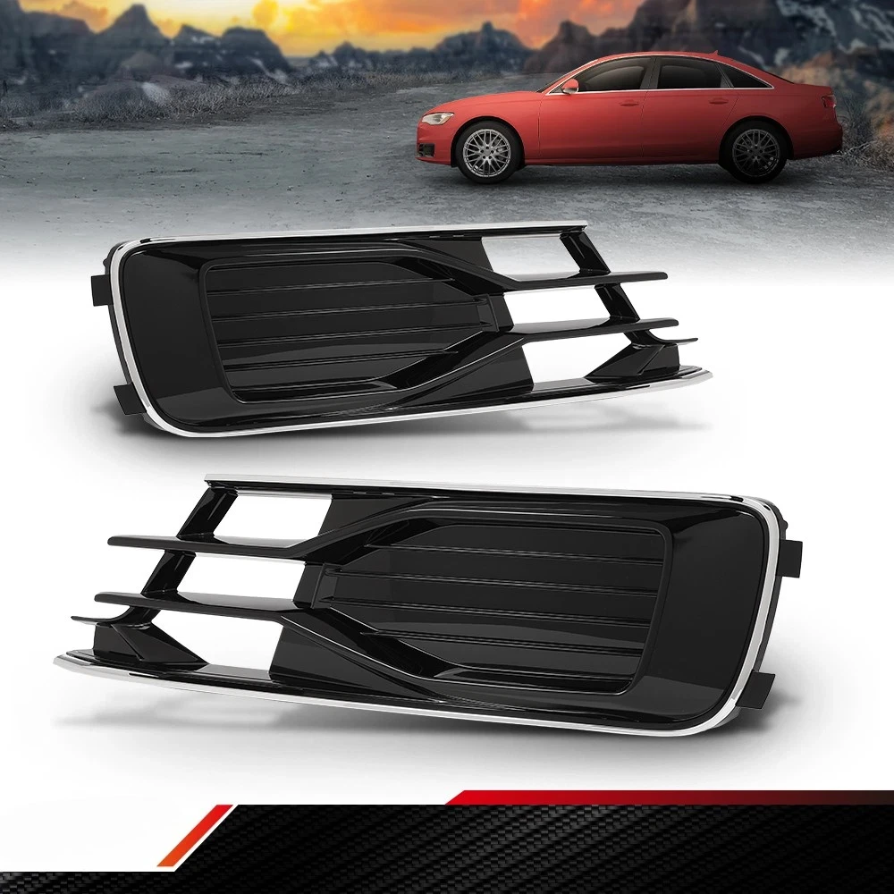 1/2Pcs Black Chrome Front Bumper Foglight Cover Grill 4G0807681AD 4G0807682AD For Audi A6 C7 2014-2018 (NOT fit for S-line)