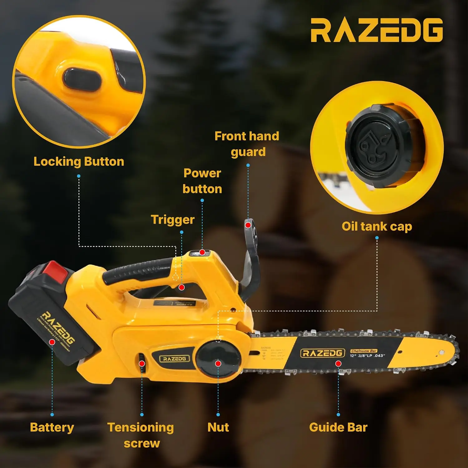 12-Inch Bar Brushless Cordless Chainsaw, 40V, with Tool-Free Chain Tensioning System