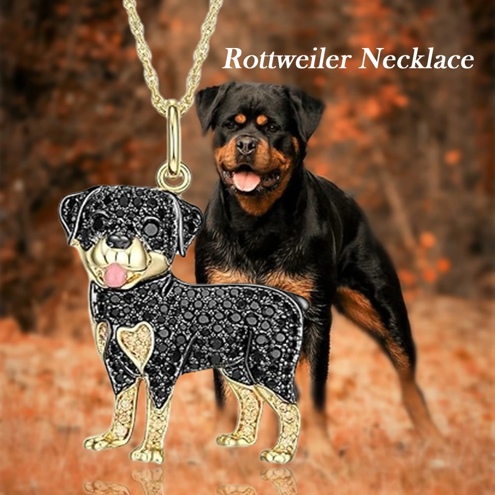 Exquisite and Cute Rottweiler Dog Pendant Necklace for Women Elegant Pet Puppy Jewelry Animal Accessories Gift for Dog Lovers