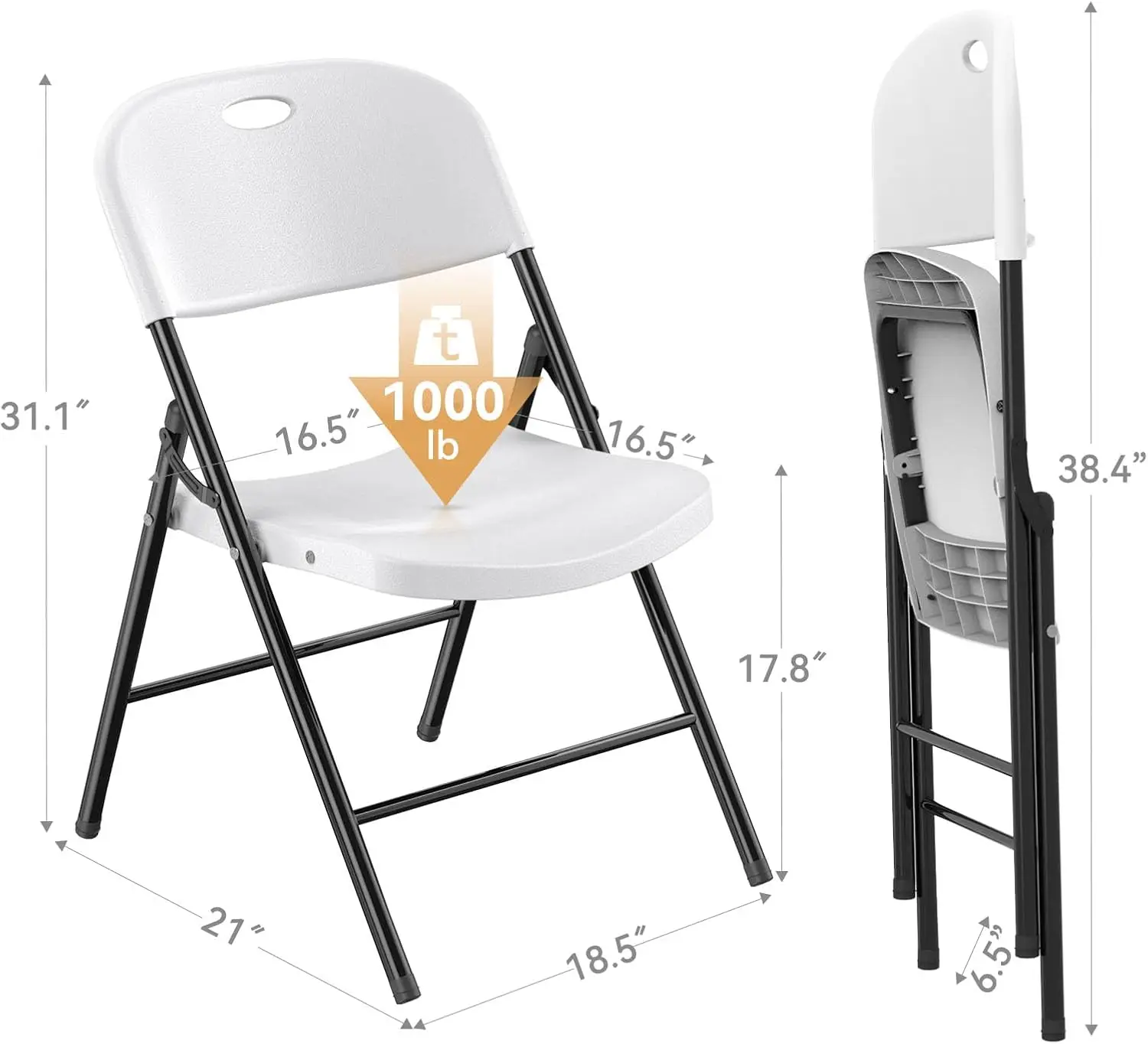 10 Pack 650 Weight Limit Heavy Duty Plastic Folding Chair with Reinfoced Steel Frame for Indoor and Outdoor, Wedding, Party, image 3