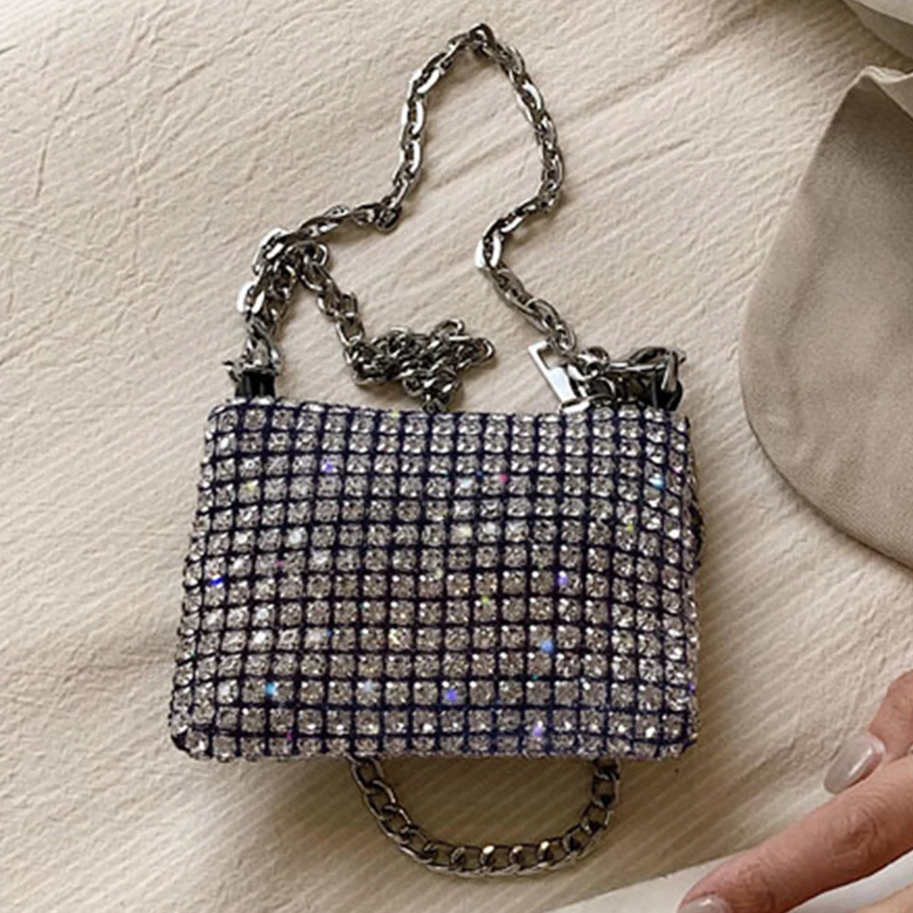 2023 Trend Mini Rhinestone Square Bag Diamond Metal Chain Shoulder