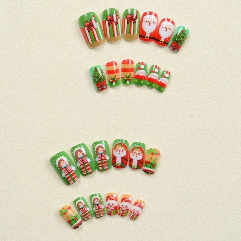 24 Uds. uñas postizas con temática navideña con Papá Noel y caja regalo, uñas postizas para fiestas y envío directo