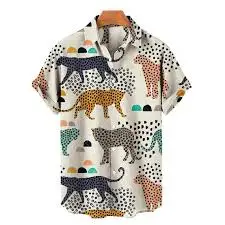 Men Short Sleeve Shirt Wild Cat Leopard Color Block Collage Print Casual Street Tropical Holiday Beach Vacation Mens Clothing
