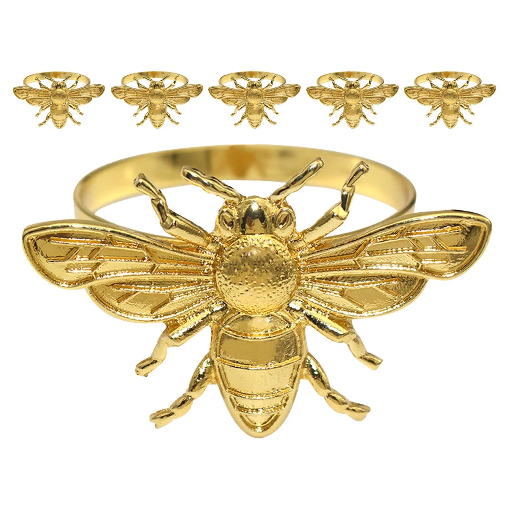 

6Pcs Metal Napkin Rings Bee Shape Decorative Napkin Holders Party Wedding Holiday Table Decor Party Table Decor