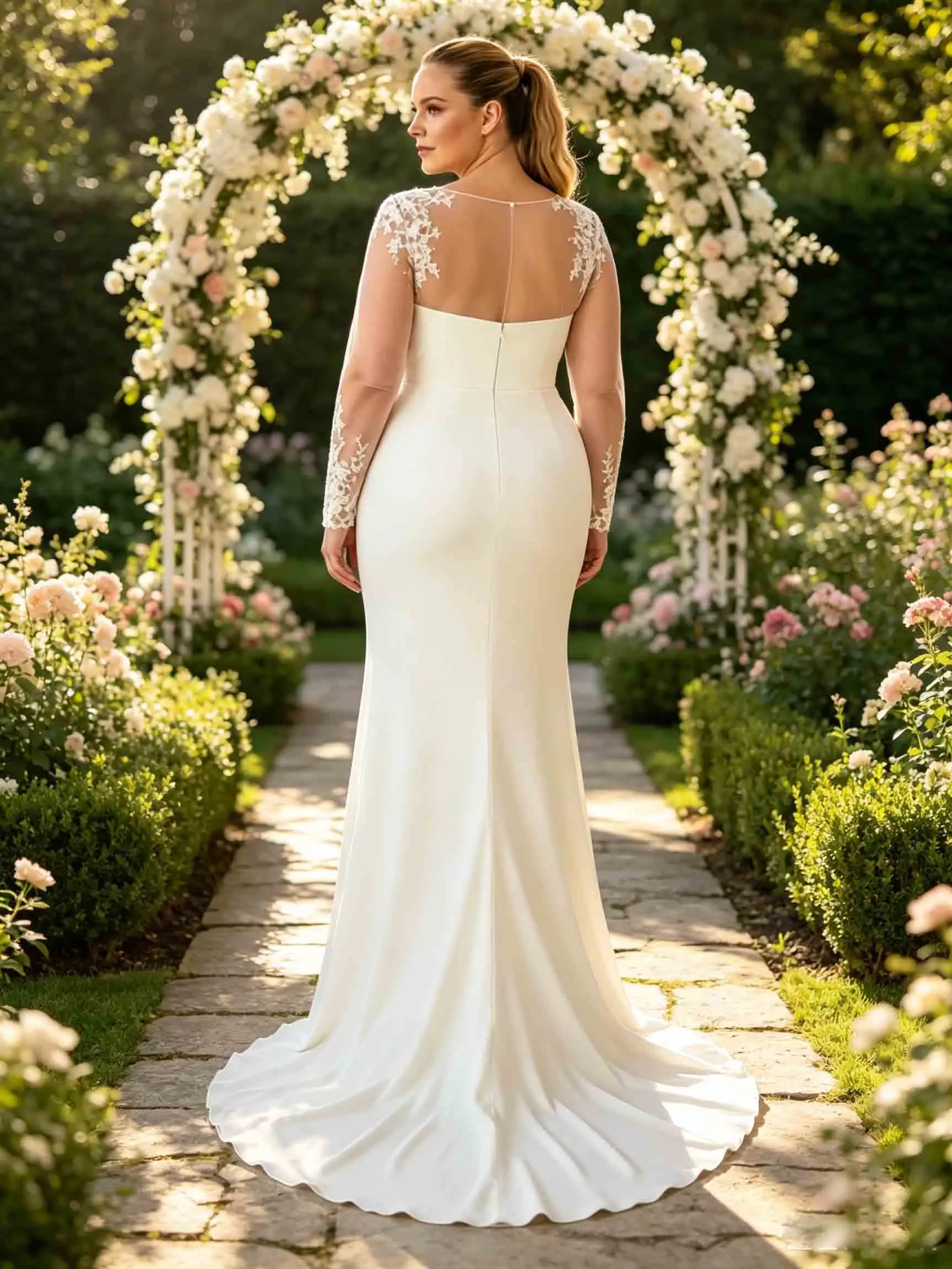 Customized Plus Size Mermaid Wedding Dress O Neck Mesh Sleeve Bridal Gown Lace Appliques Trumpet Garden vestidos de novia