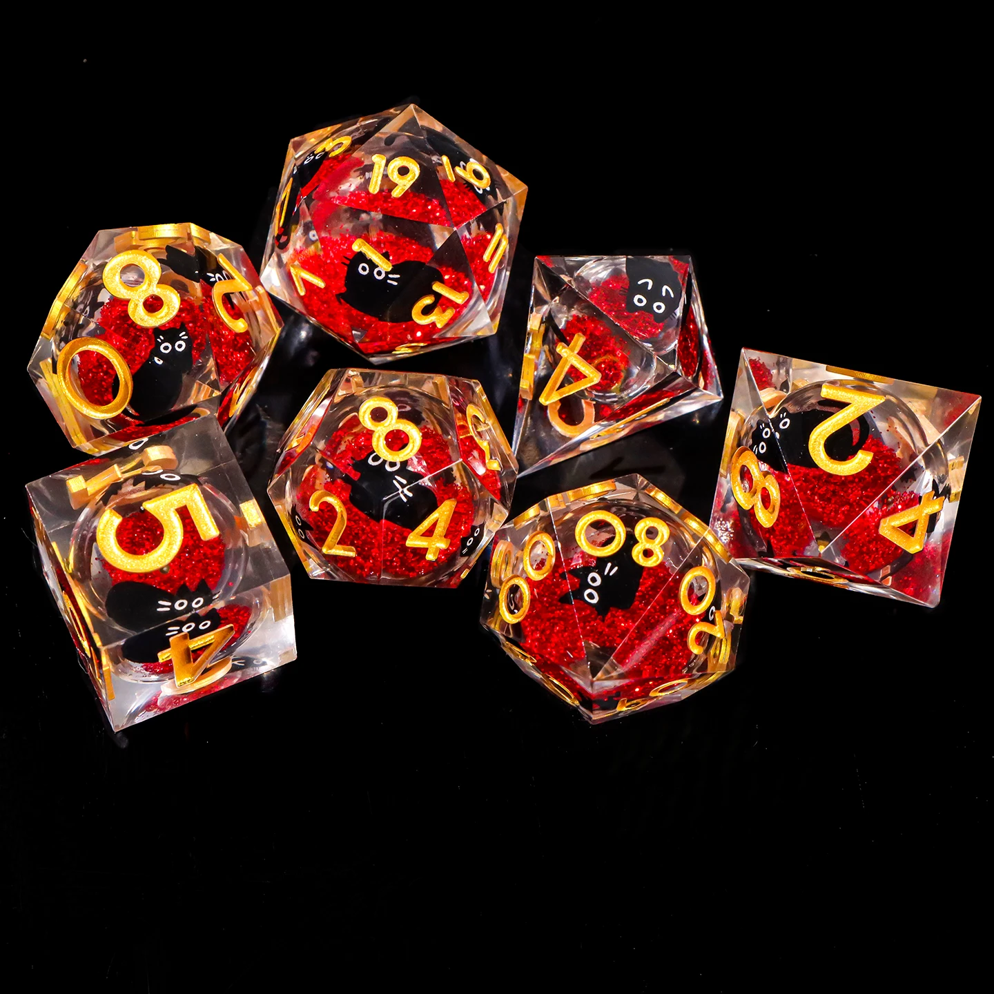 

Красные кости Cat Dice с острыми краями, кости с жидким сердечником для Dungeons and Dragon d and d, набор многогранных кубиков, милый кот, уникальный подарок