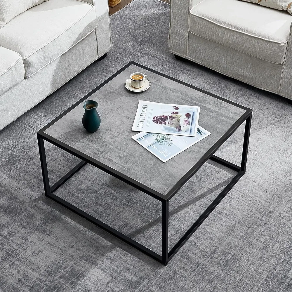 

Small Coffee Table Square Modern Coffee Tables for Small Space Low Center Table for Living Room Office, Wood Top with Me