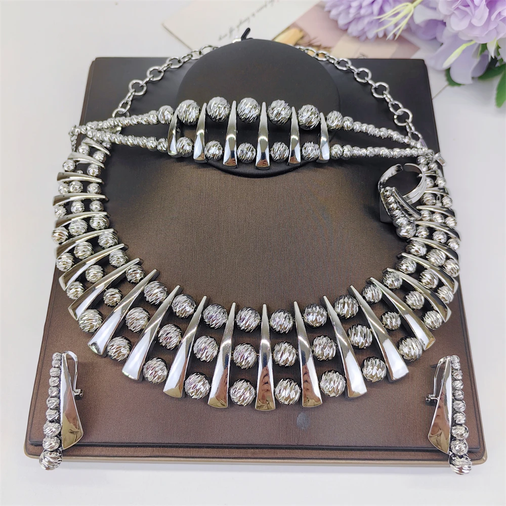 

High Quality Jewellery Set For Women Dubai Nigeria Party Jewelry Necklace Earrings Bracelet And Ring Wedding Party Gift