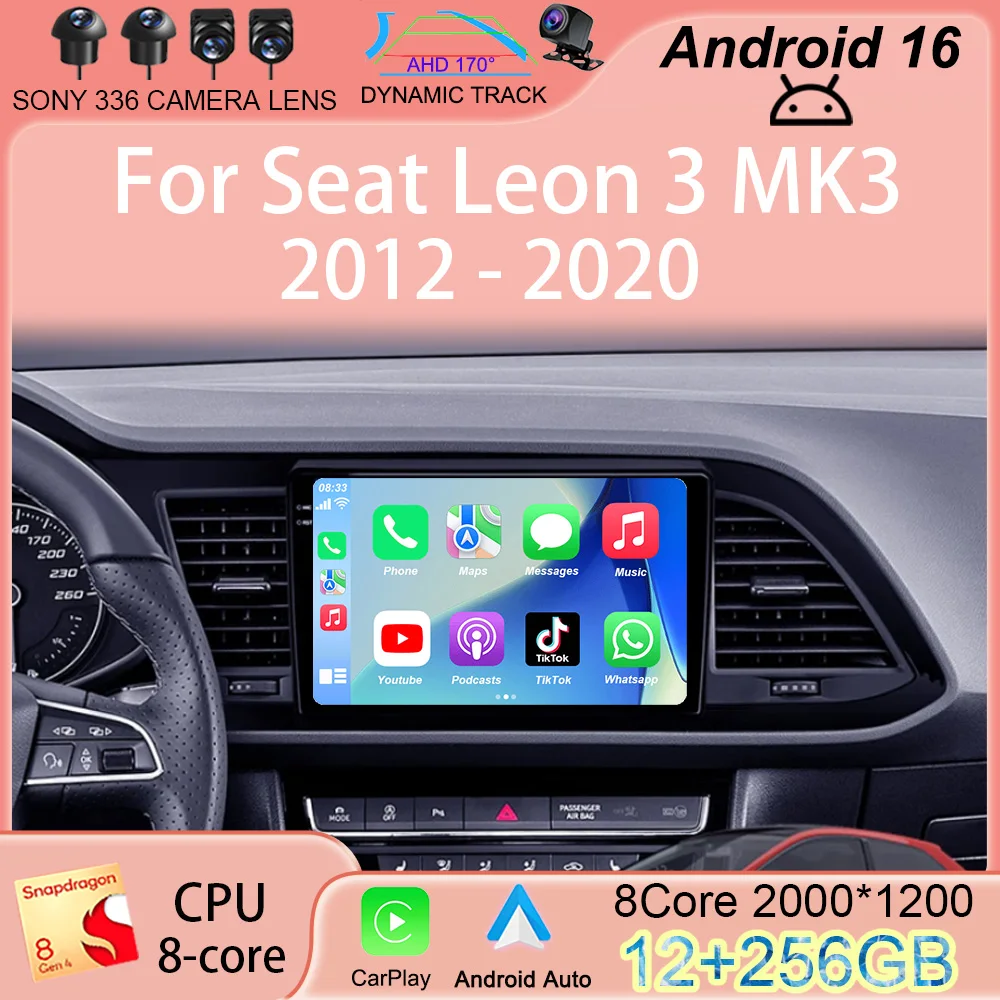 

Автомагнитола Android 16 с CarPlay и Auto для Seat Leon 3 MK3 2012-2020, GPS-навигация, 4G, Wi-Fi, мультимедийный видеоплеер, стереосистема, камера 360°