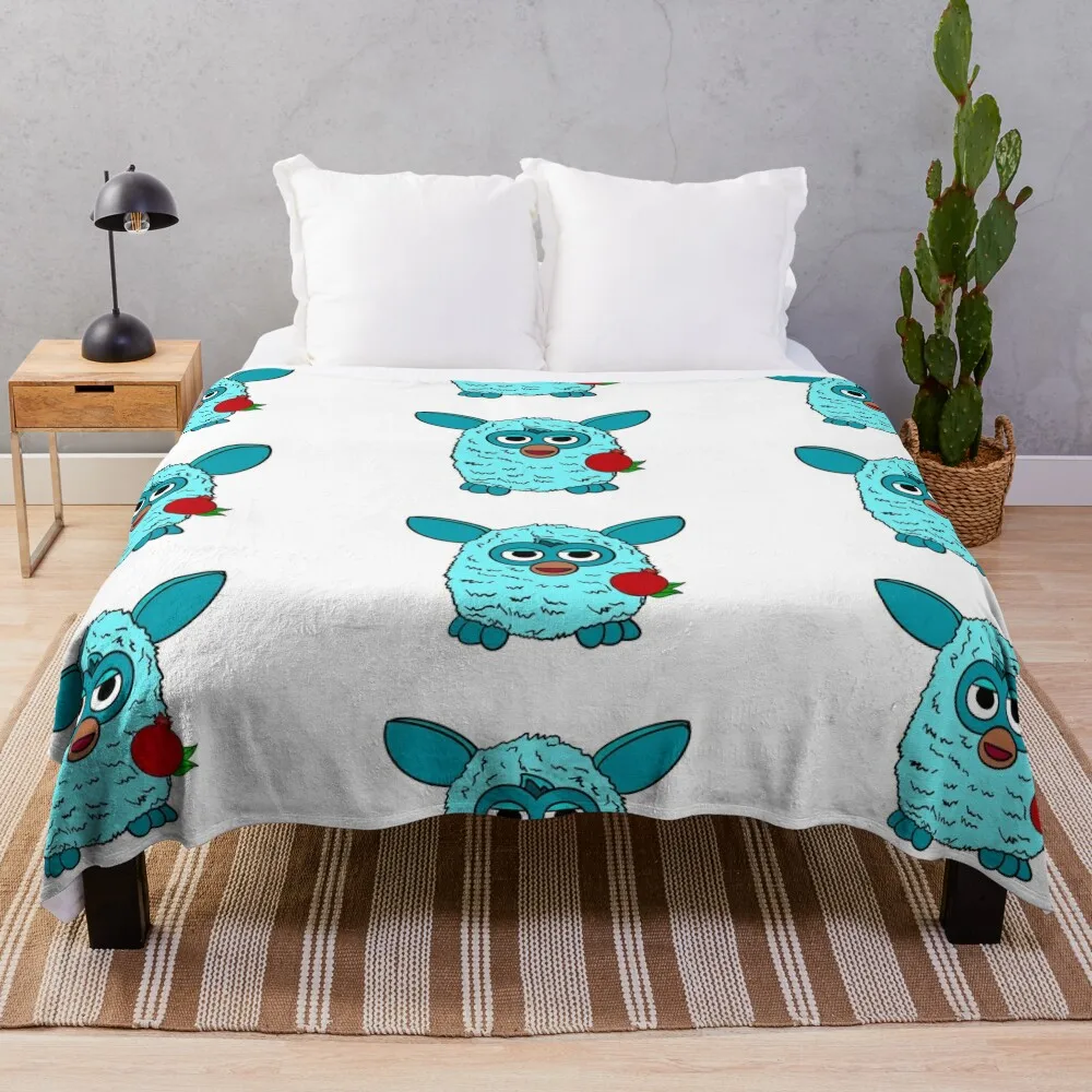 Light Blue Hera Furby Throw Blanket decorative Thin Flannel Fabric Cute Plaid Blankets