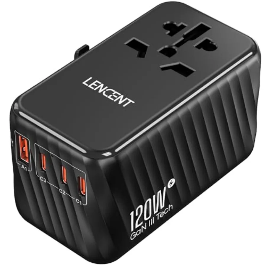 

Универсальный адаптер для путешествий 120W GaN с быстрой зарядкой, 3 портами PD3.0 Type C + 1 портом QC USB A, универсальный адаптер питания для iPhone.