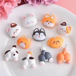 10PCS Cat Dog Head Butt Series Flat Back Charms For Earrings Bracelet Hairpin DIY Jewelry Pendants Decoration Accessories