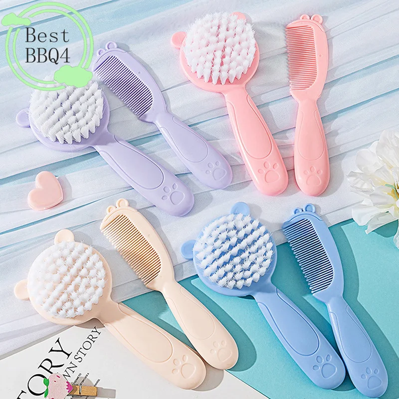 (BBQ4)2Pcs/Set Cute Kids Baby Small Hair Brush and Comb Set for Newborns & Toddlers Baby Brush Soft Bristles Baby Hair Care Gift