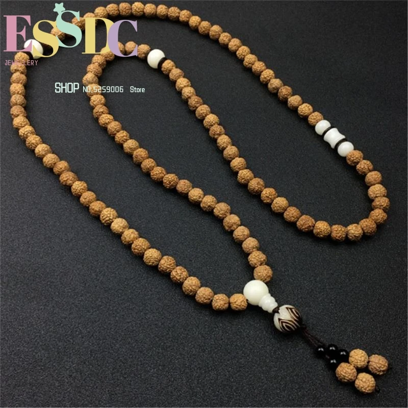 Hot Sale 9mm Natural 108 Rudraksha Beads Necklace Fashion Male's Dragon Scale Grain Original Seed Bodhi Lotus Bracelet Dropship