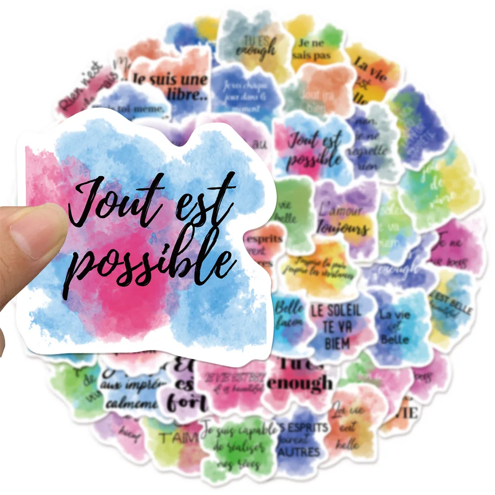 50PCS French Inspirational Watercolor Fun Stickers DIY Phone Cases Laptop Cups Motorcycle Waterproof Stickers