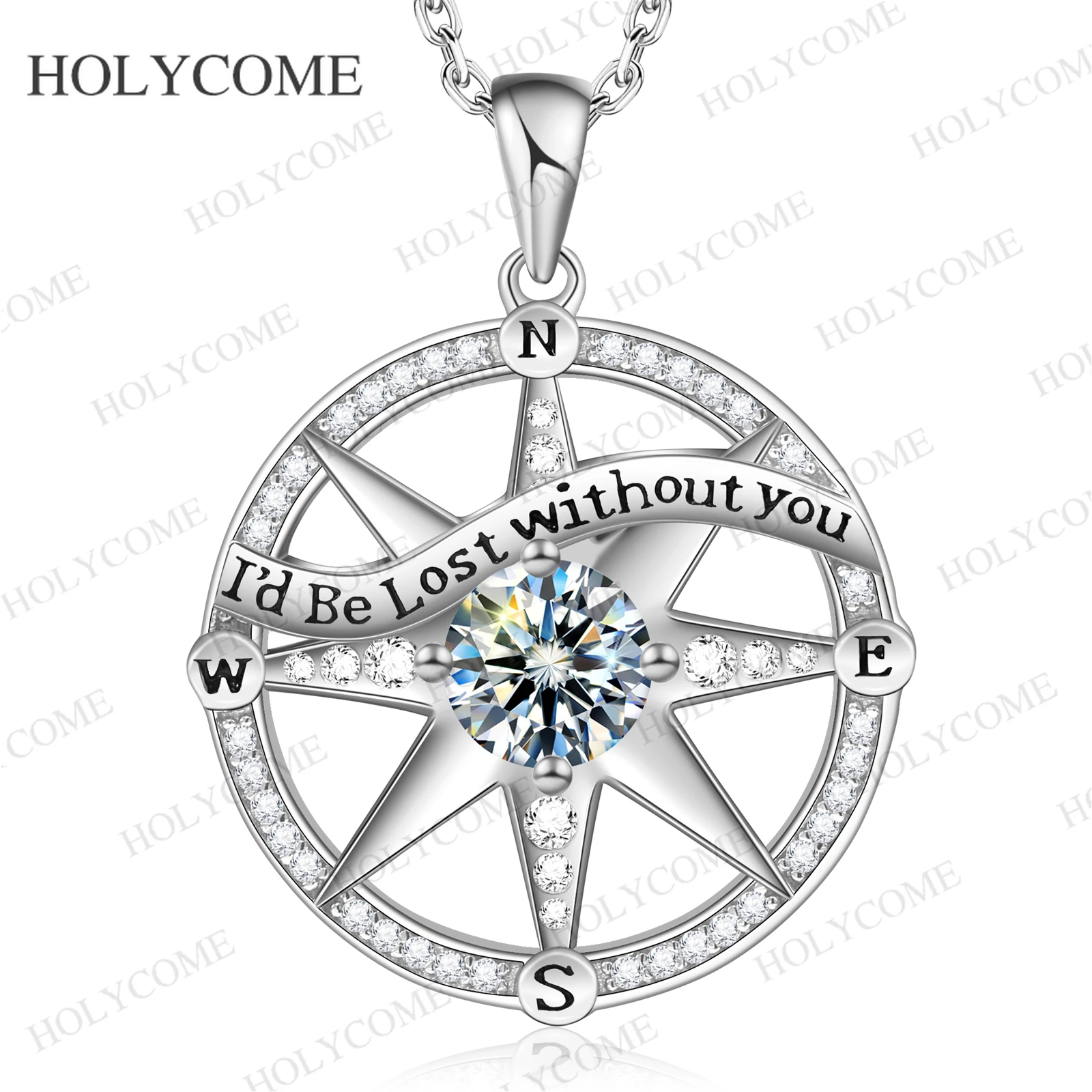 925 Sterling Silver Moissanite Pendant Compass Style D Color Rose/White Plated Engagement Wedding Fine Jewelry For Women
