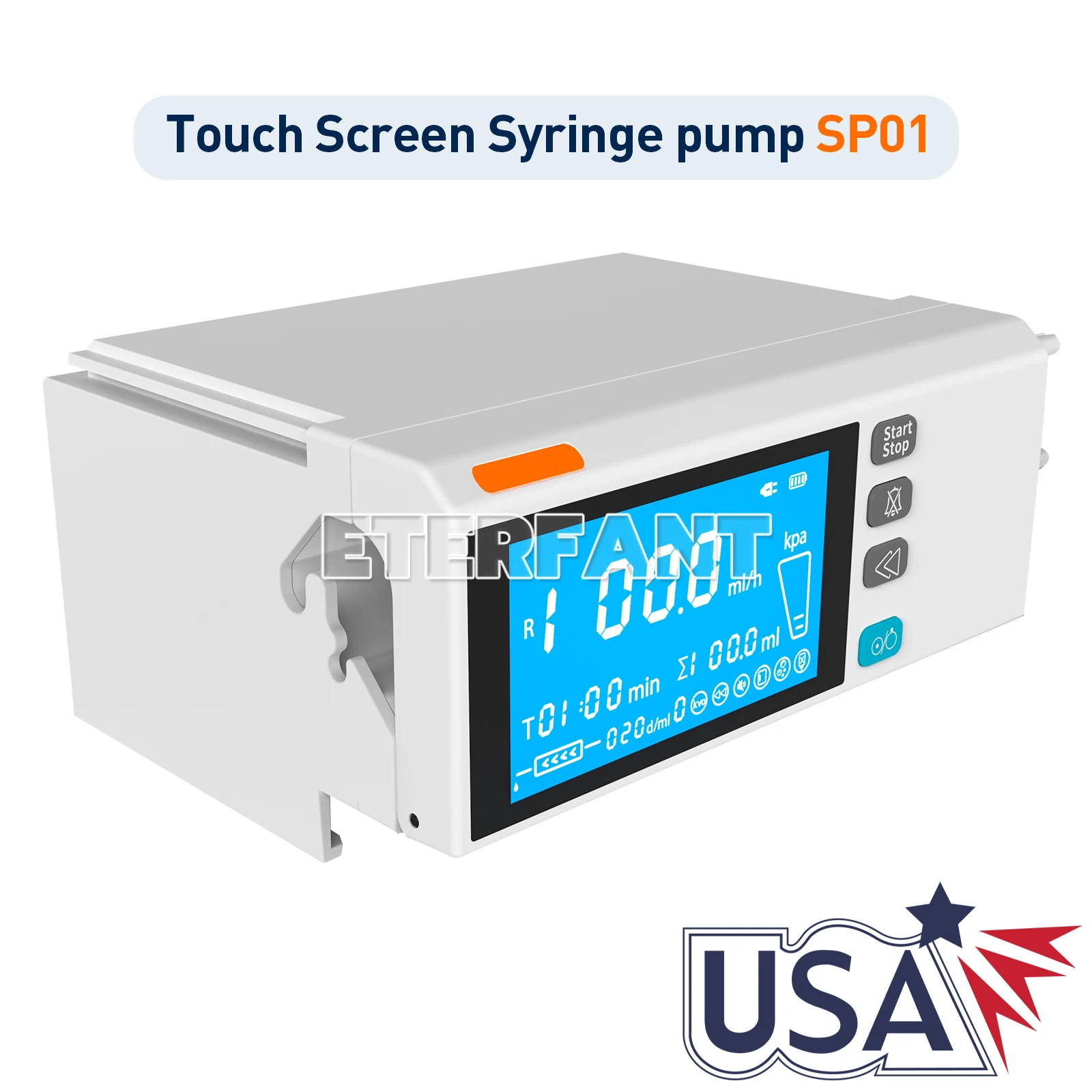 

ETERFANT 4.3 Inch Color LCD Touch Screen Syringe Pump Stackable Design Medical/Lab Use Various Infusion Modes SP01