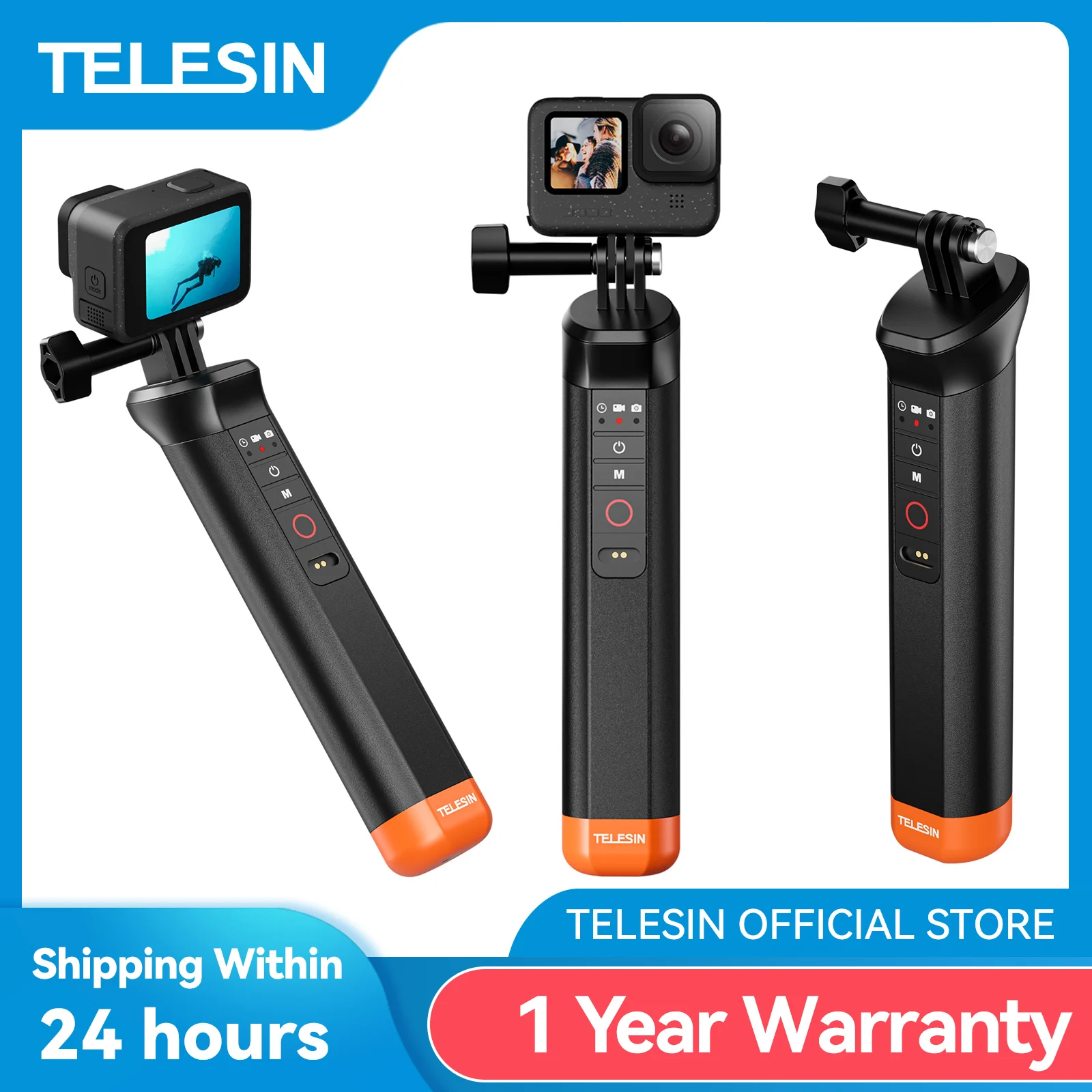 TELESIN Buoyancy Bar Selfie Stick Wodoodporny kij do selfie z paskiem na rękę Bezprzewodowy pilot do Gopro Hero 9 10 11 12 13
