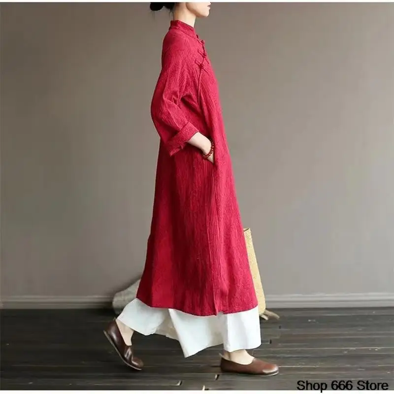 Traditional Chinese Women's Cheongsam Cotton Linen Robe New  Female Robe Retro Femeal Top Skirt Shirt HanfuTang Suit Party Dress