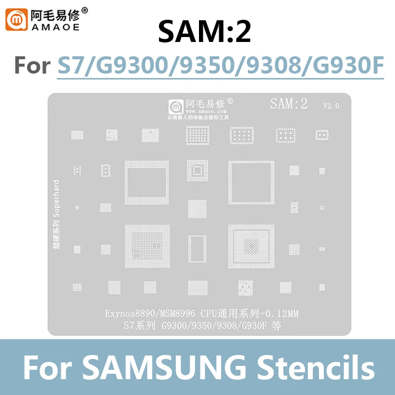 Amaoe-BGA Reballing Stencil para Reparação Do Telefone, Tin Plant Net, Ferramentas De Malha De Aço, Samsung CPU, Nand Chip, IC, 0,12 milímetros de Espessura, SAM1-17