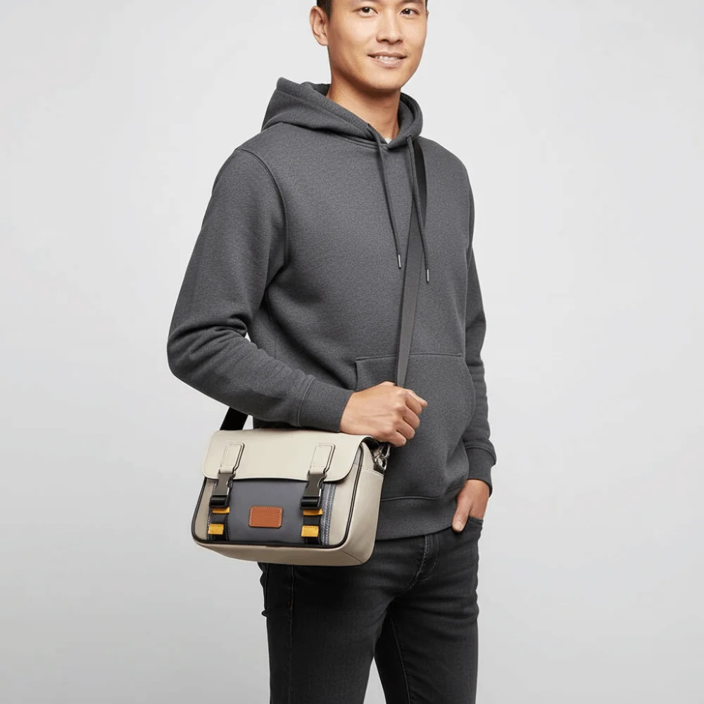 

Casual PU Leather Messenger Bag Vintage Durable Shoulder Bag Multi-pocket Design Storage Pocket Men