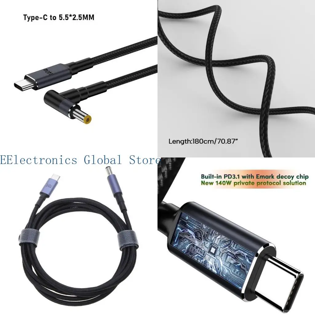 462B Type C Male Input to DC5.5mm x 2.1mm 5.5mm x 2.5mm Male Power Charging Cable