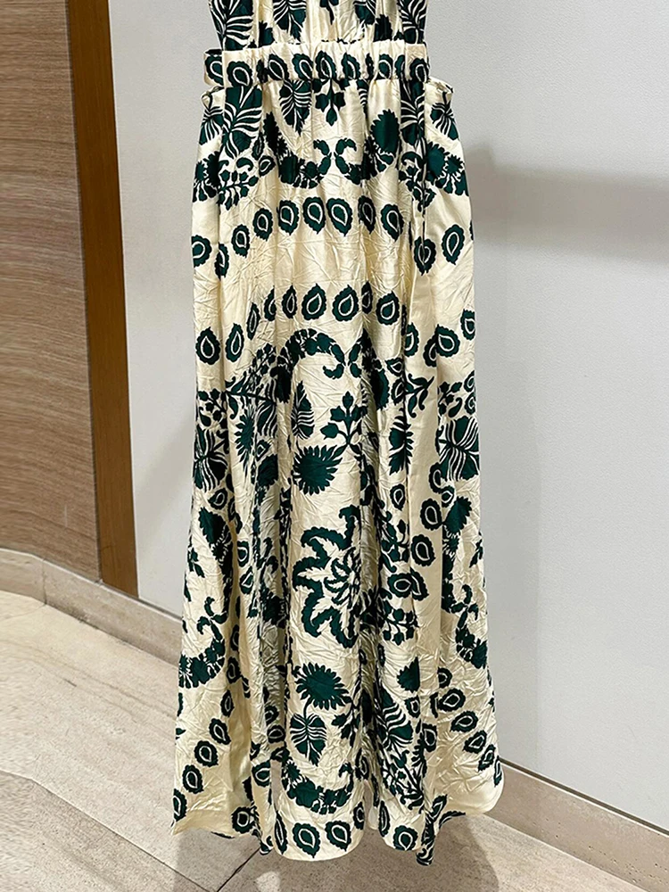 Summer Floral Print Long Vest Dr High Waist A-Line Silhouette Svel Mid-Length Polyester Fabric Vaion Sle