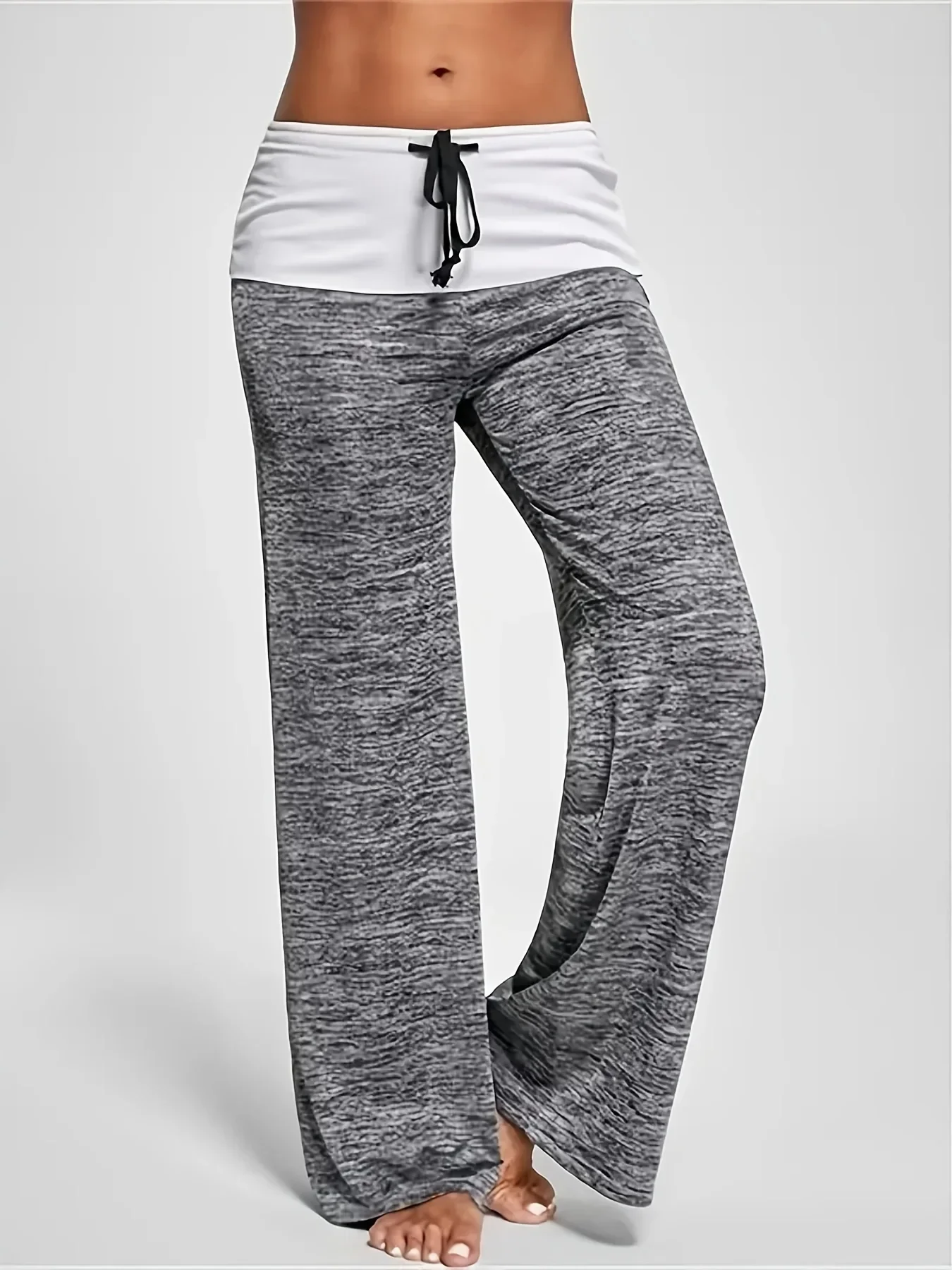 

Plus Size Women's XL-5XL Leisure fashionable comfortable loose drawstring patchwork pants with wide leg stretch yoga pants
