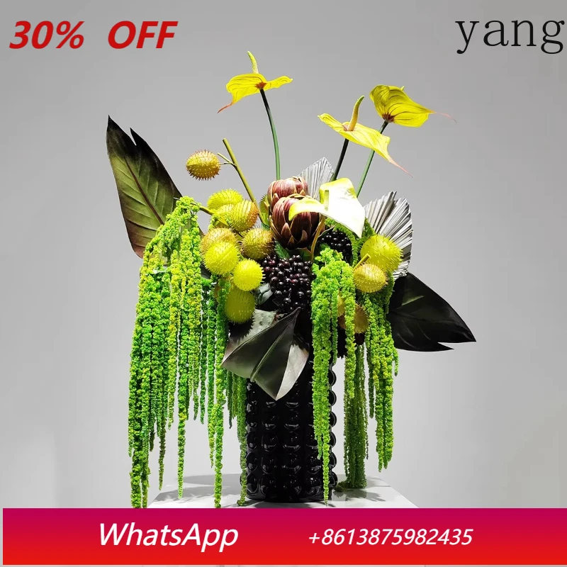

LH new Chinese glass flower ware floral model room entrance table art ornament